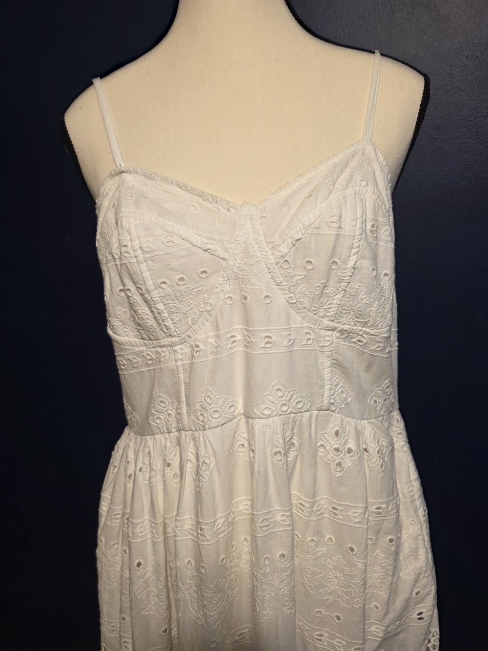 Japna White Eyelet Midi Dress with Smocked Bodice